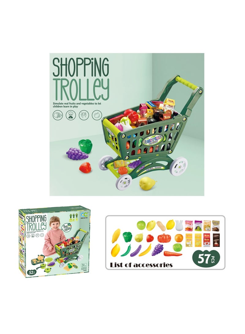 Kids' Shopping Trolley Set - Learn Through Play with 57 Accessories - Simulate Real Fruits and Vegetables - for Ages 3 and Up