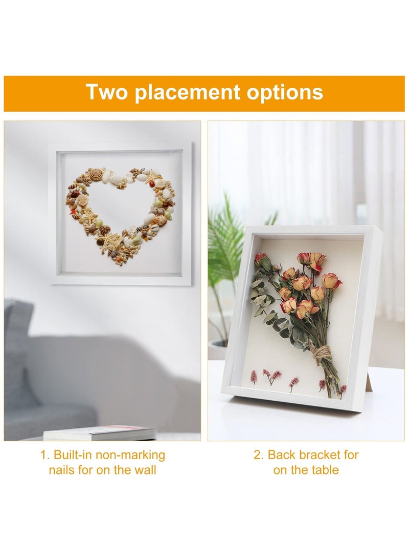 3D Picture Frame  for Filling, Pack of 2 Deep 3D Object Frame 20x20 cm, Picture Box Wood, Deep Frame Wooden Shadow Box Frame for Baby Wedding Favours Photos Flowers Tickets White Square