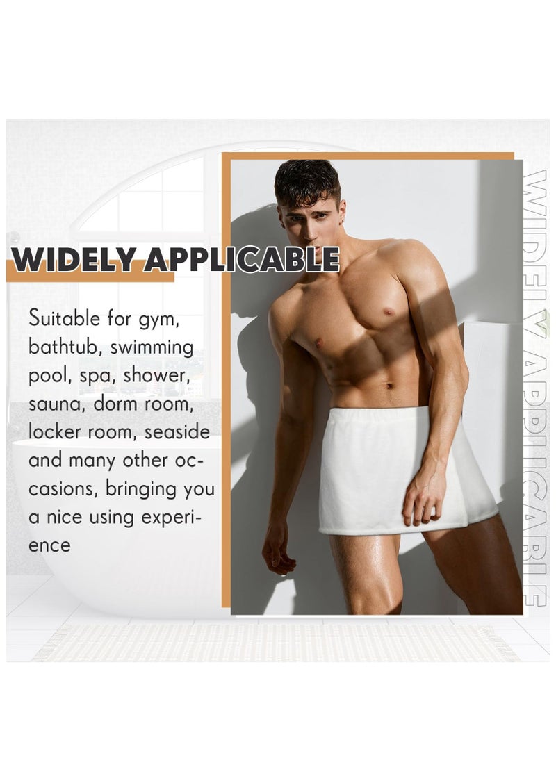 Mens Wearable Bath Towel Wrap Short Pants Shower Wrap for Men 11.81'' Mens Towel Wrap After Shower with Closure for Men Bathroom Shower Spa Gym (White,Coral Fleece)4 Pcs