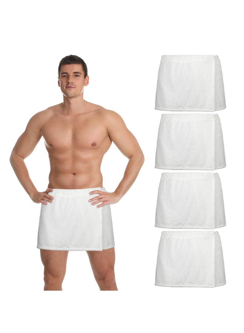 Mens Wearable Bath Towel Wrap Short Pants Shower Wrap for Men 11.81'' Mens Towel Wrap After Shower with Closure for Men Bathroom Shower Spa Gym (White,Coral Fleece)4 Pcs