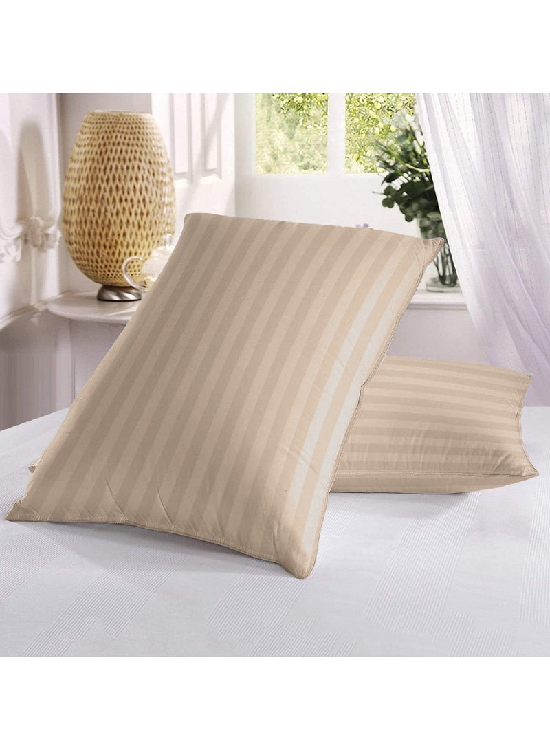 Set of 2 Cream Satin Stripe Pillow Covers Featuring 300 Thread Count, 1cm Satin Stripe, Envelope Closure, Cool, Breathable & Premium Quality