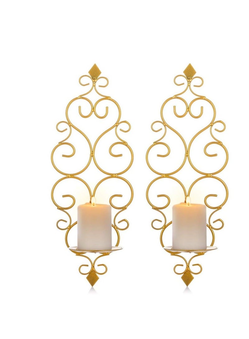 Wall Candle Holders, Iron Wall Candle Sconce Holder Set of 2, Gold Wall Mount Candle Holder Wall Decorative Set, Hanging Wall Sconces for Candles, Wall Art Decorations for Home