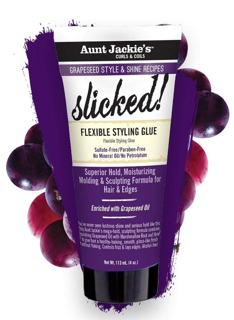 Aunt Jackie's Grapeseed Style and Shine Recipes Slicked Flexible Hair Styling Glue, Superior Hold, 4 Ounce