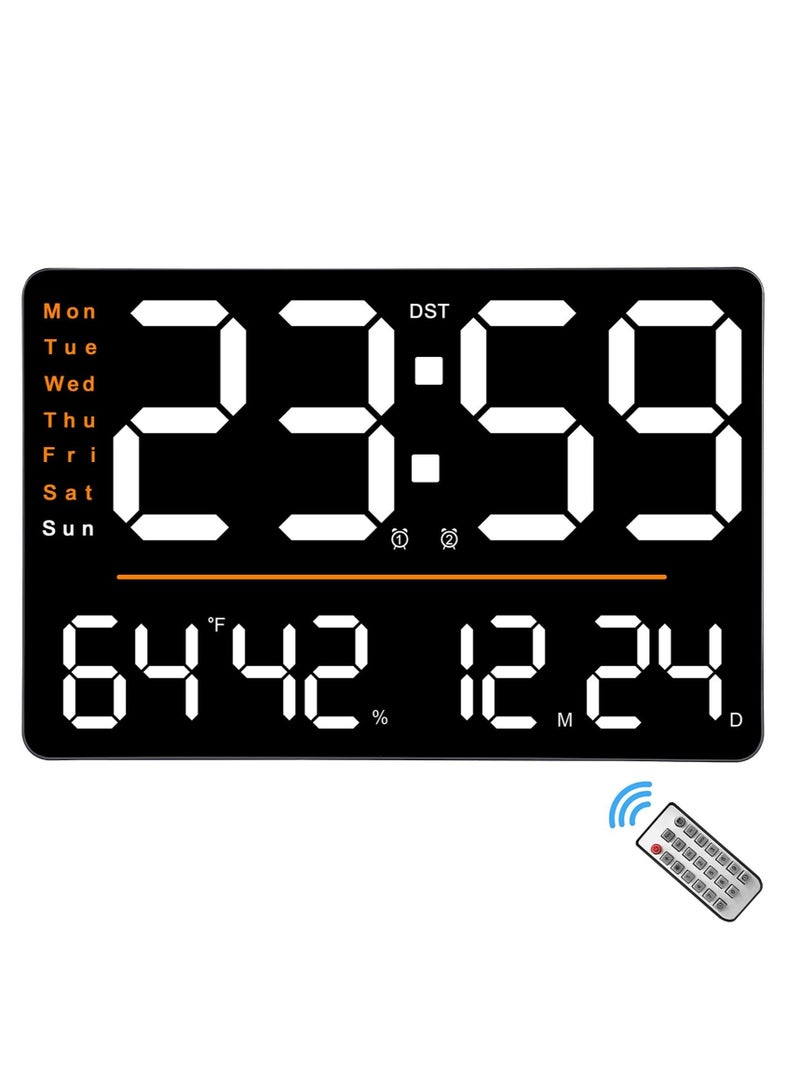 Large Digital Wall Clock, with Remote, 15.6” Large Display LED Wall Clock, with Day/Date/Temperature/Humidity, Auto Dimming, Timer, for Living Room/Gym/Shop/Warehouse/Office Decor
