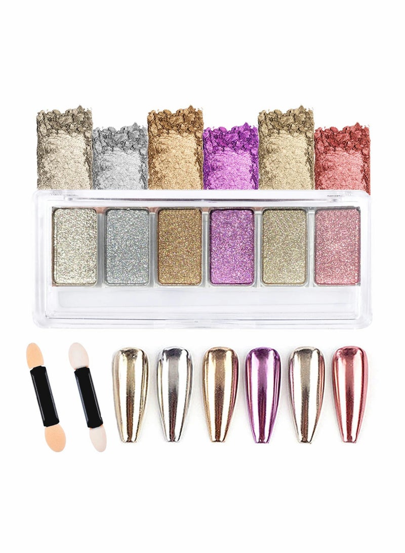 Nail Powder Palette Metallic Mirror Effect for Nails Rose Gold Sliver Pink Holographic Glitter