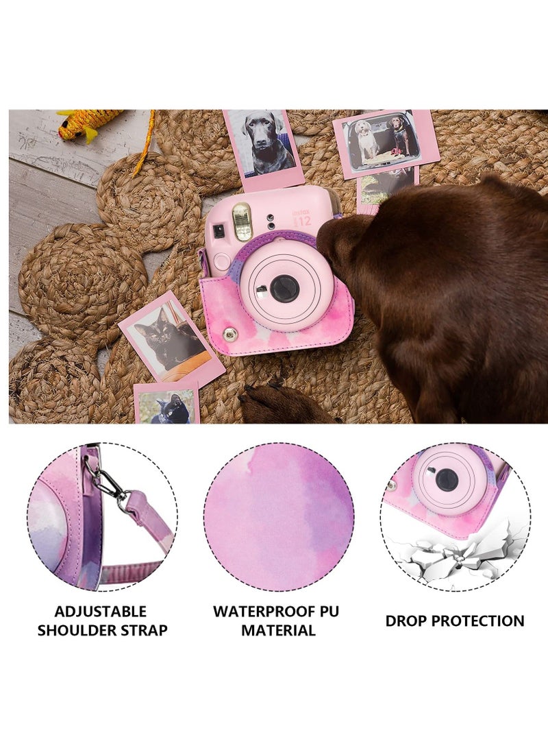 Case for Fujifilm Instax Mini 12 Camera Protective PU Leather Bag Cover with Adjustable Shoulder Strap and Mini Photo Album 64 Pockets