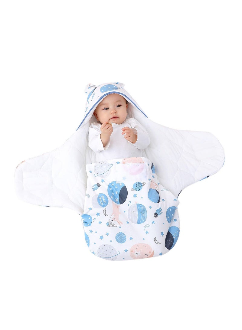 Baby Hooded Swaddle Soft Baby Swaddle Wrap Winter Sleeping Bag for Newborn Cotton Baby Wrap Blanket Newborn Swaddle Sleeping Bag Pure Cotton Spring Autumn Winter for Boys and Girls