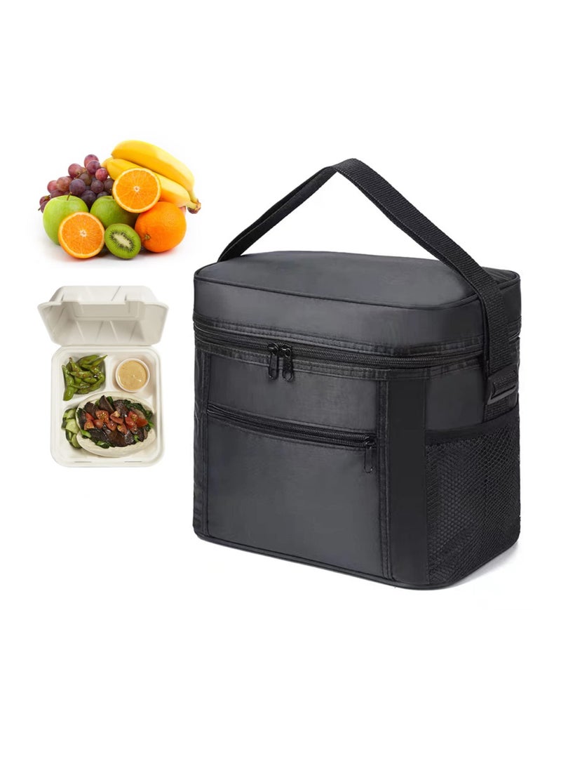 Lunch Bag, 11L, Insulated Reusable Lunch Bags, Cooler Bag Thermal Lunch Tote Bags, Foldable Picnic Cooler Waterproof Leak-Proof for Outdoor Beach Camping BBQ Travel, Black