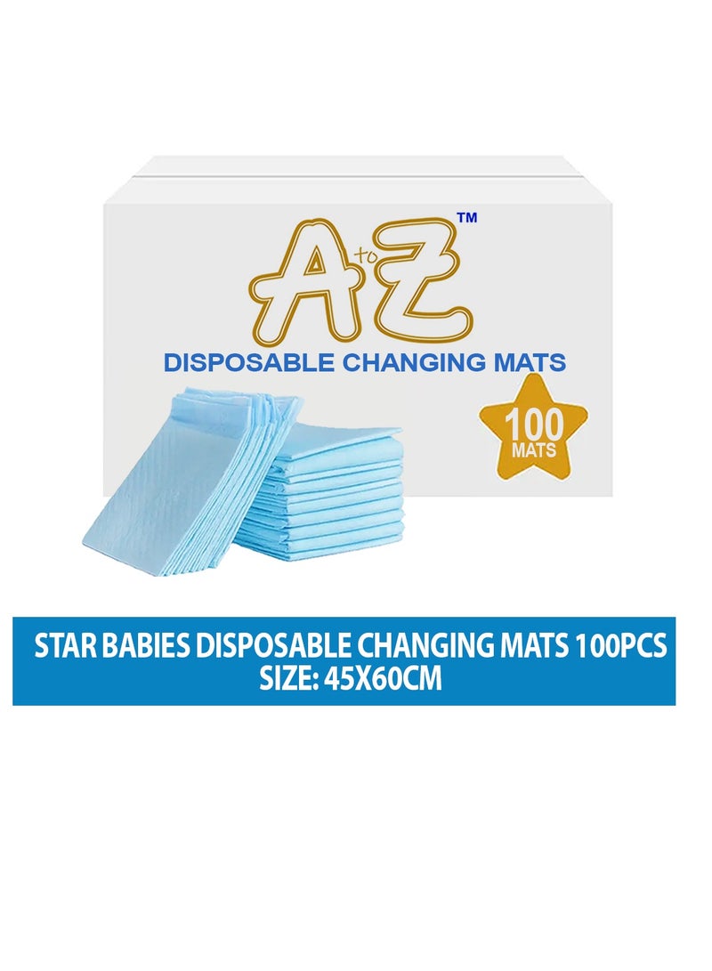 A to Z - Disposable Changing Mat size (45cm x 60cm) Large- Premium Quality for Baby Soft Ultra Absorbent Waterproof - Pack of 100 - Blue