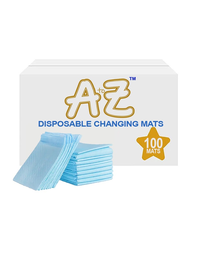 A to Z - Disposable Changing Mat size (45cm x 60cm) Large- Premium Quality for Baby Soft Ultra Absorbent Waterproof - Pack of 100 - Blue