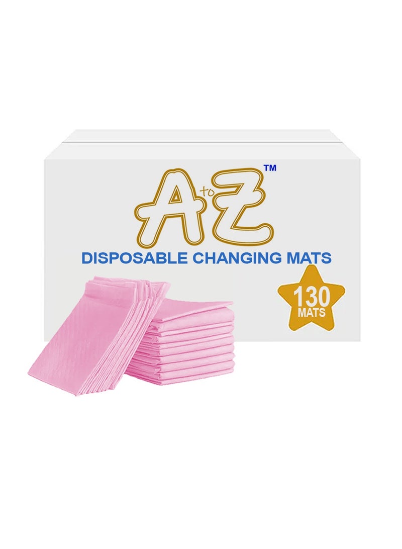 A to Z - Disposable Changing Mat size (45cm x 60cm) Large- Premium Quality for Baby Soft Ultra Absorbent Waterproof - Pack of 130 - Pink
