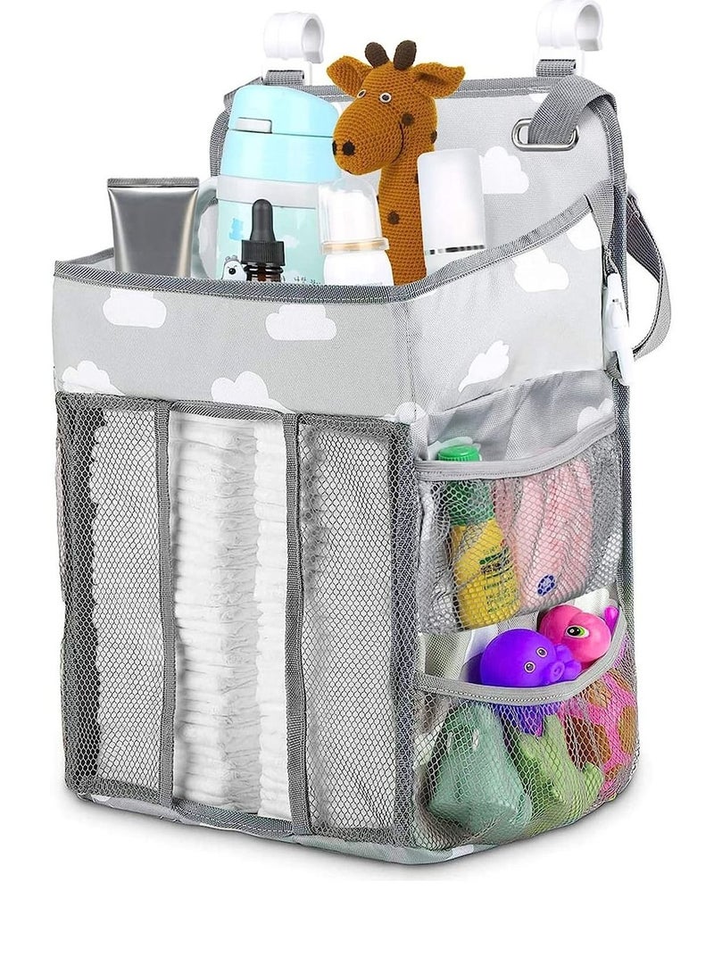 Diaper Caddy Hanging Diaper Caddy Organizer Hanging Nursery Nappy Organiser Diaper Holder Caddy Stacker for Baby Crib Changing Table Playard Wall Baby Shower Bedside Storage Grey