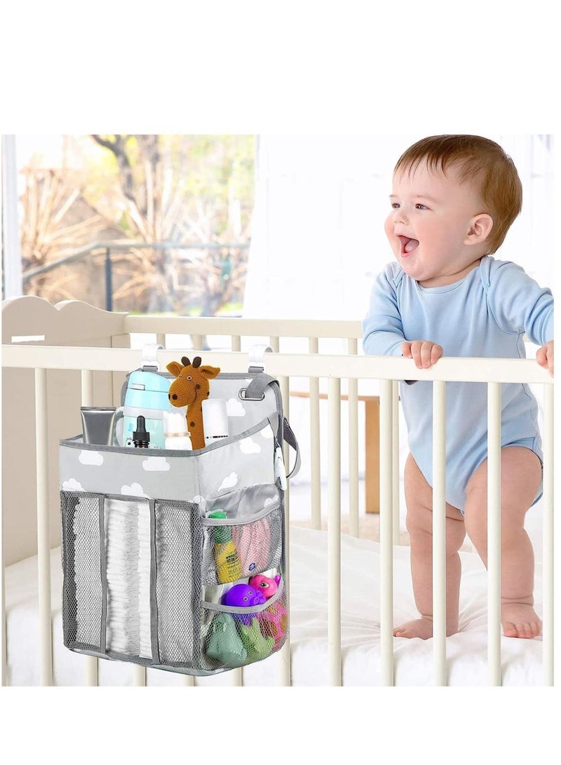 Diaper Caddy Hanging Diaper Caddy Organizer Hanging Nursery Nappy Organiser Diaper Holder Caddy Stacker for Baby Crib Changing Table Playard Wall Baby Shower Bedside Storage Grey