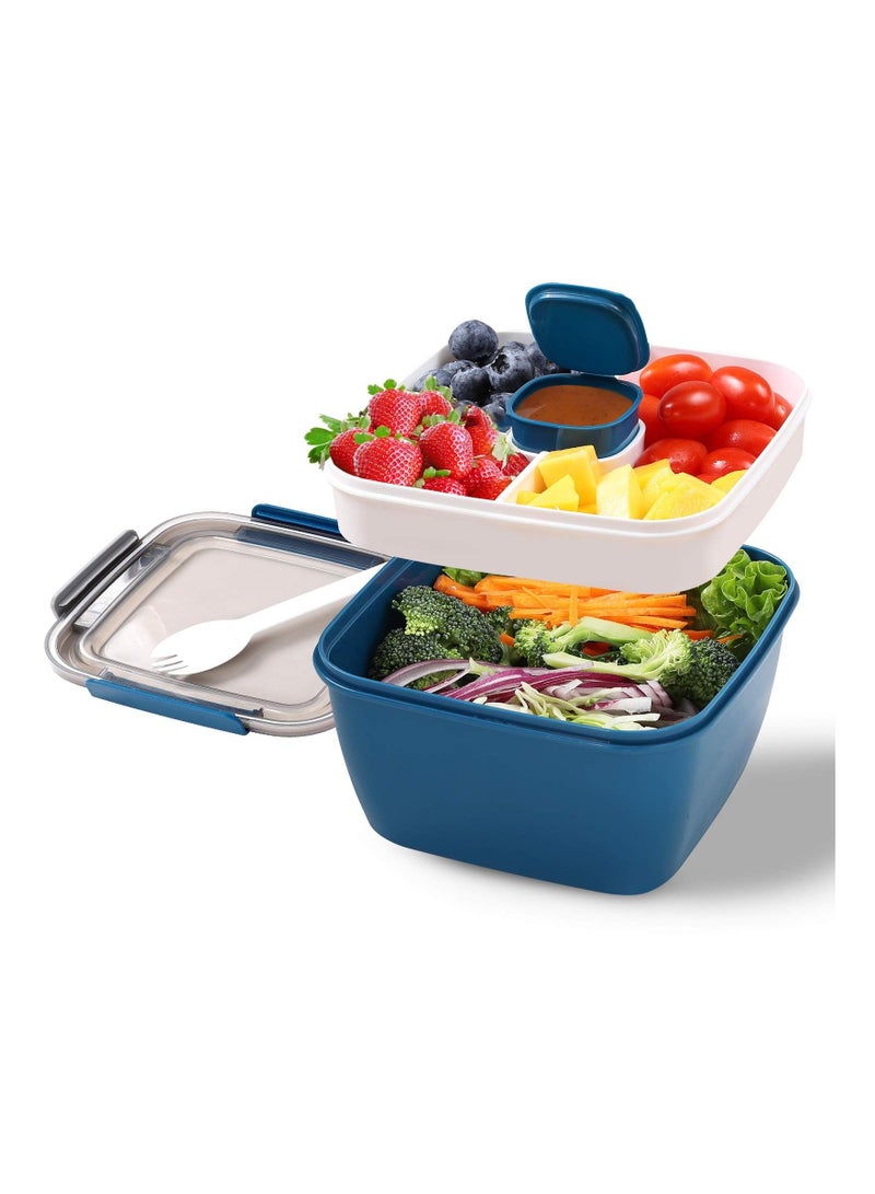 Portable Salad Lunch Container 52 Oz Salad Bowl 4 Compartments with Dressing Cup Large Bento Boxes Meal Prep to Go Containers