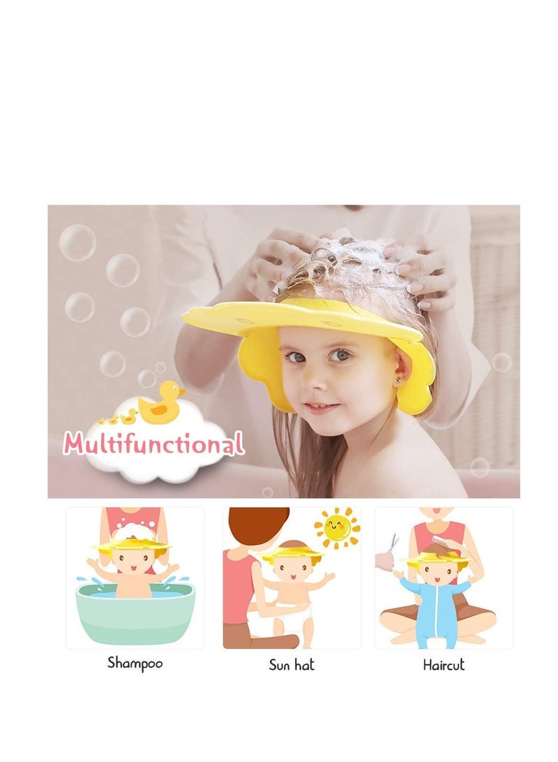 Baby Shower Cap, Yellow Adjustable Silicone Shampoo Bath Cap, Waterproof Bathing Hat, Infants Soft Shampoo Hat, Soft Protection Safety Protect Eye Ear, for Infants Toddlers Kids Children