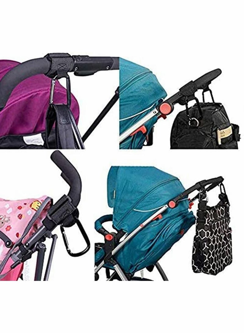 Baby Stroller Hooks Anti Slip Upgrades Heavy Duty Aluminum for Backpack, Diaper Bags, Shopping Bags, Hanging Universal Outdoor Hook Clip and Loop Tape Stroller Organizer Storage Set Pack 2