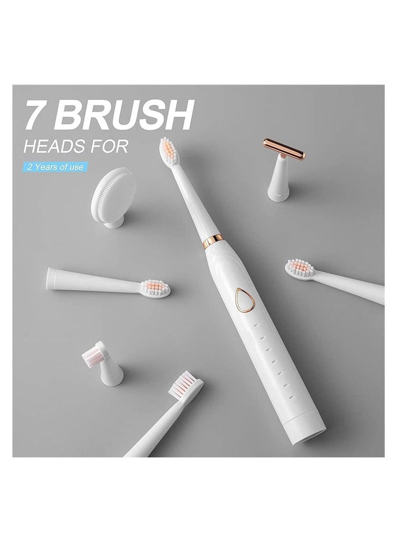 Electric Toothbrush Adult USB Charging Ultrasonic Vibration with 6 Brushing Modes Smart Timer and IPX7 Waterproof with 5 Brush Heads 1 Face Washing Headand 1 Facial Massage Brush Head