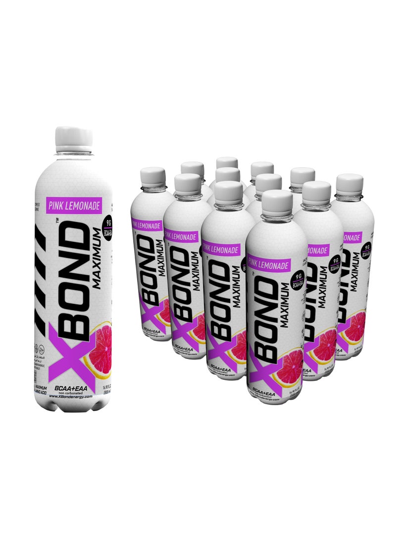 XBOND BCAA + EAA Pink Lemonade Flavour Non Carbonated Drink, Sugar Free, Branch Chained Amino Acids(pack of 12)