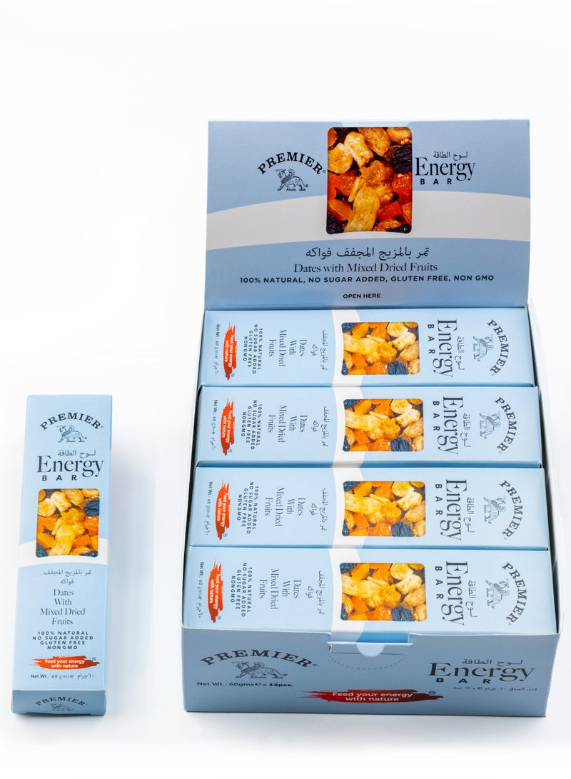 Premier Energy Bar: Dates With Mixed Dried Fruits 60g x 12 Pcs
