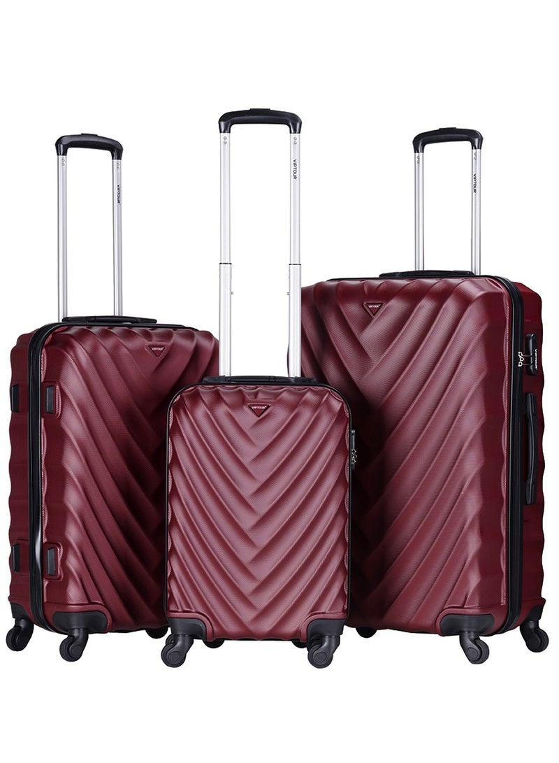 ABS Hardside 3-Piece Trolley Luggage Set  Spinner Wheels with Number Lock 20/24/28 Inches   Burgundy