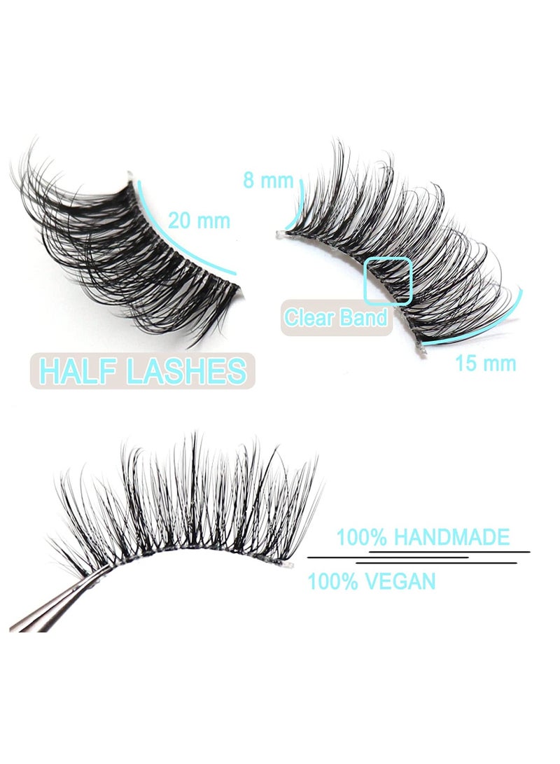 False Eyelashes Half Fake Lashes Natural Lashes with Clear Band Handmade Soft 15mm Strip Fake Eyelashes 10 Pairs