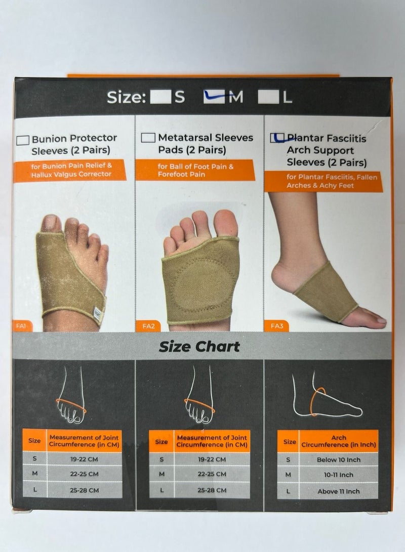 Plantar Fasciitis Gel Arch Support Cotton Sleeves Pair for Foot Pain, Fallen Arches, Achy Feet Problems for Men and Women (M Size, 2 Pairs)