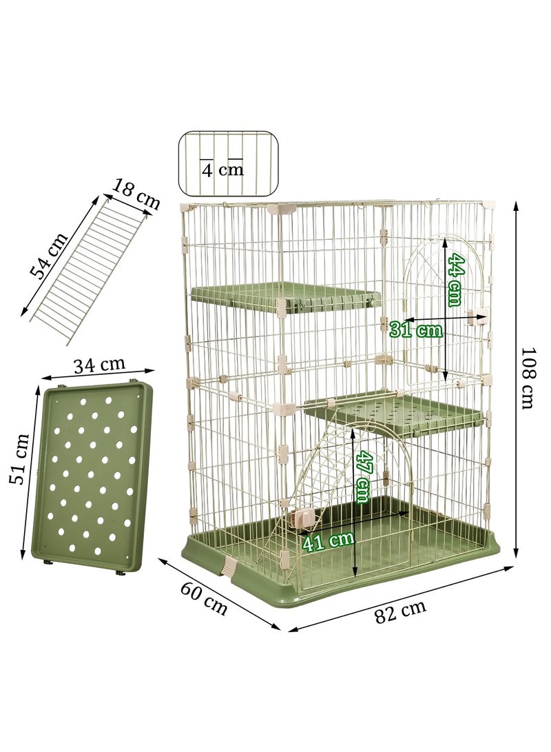 Large 2-tier cat cage, Strong quality cage, 2 Large doors with mobile spring door lock, Cat ladder, and 2 large widened floors, Indoor cat cage, suitable for multiple cats (Green)