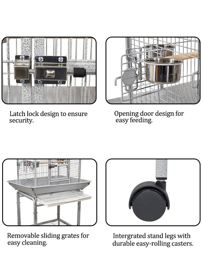 Parrot cage with a rooftop play area, Removable tray, and Storage shelf organizer, a Luxury large size bird cage for parrot canary macaw budgie and more, 146 cm (white)