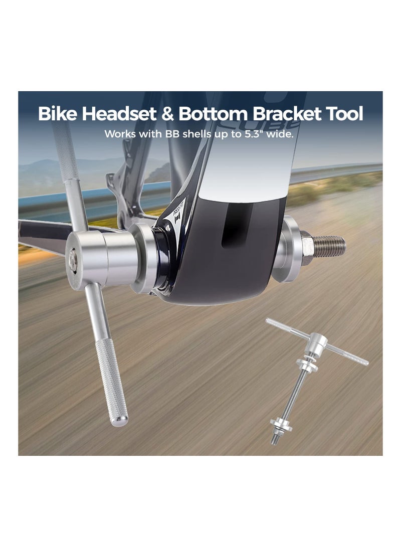 Bike Headset Cup & Bottom Bracket Press Install Tool (Polished Silvery), Bicycle Repair Accessories, Bike Headset Press-in Tool, Bicycle BB Shell Bearing Installer with 2 BB Drifts
