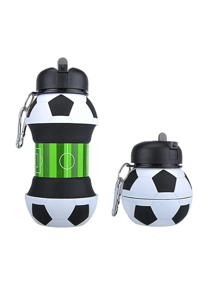Football Foldable Water Bottle, For Sports, School, Travel, bicycle, Birthday Gifts, Shockproof, Silicone Collapsible Drink cup with Carabiner Clip Leak-Proof BPA Free (550ml-18.5oz)