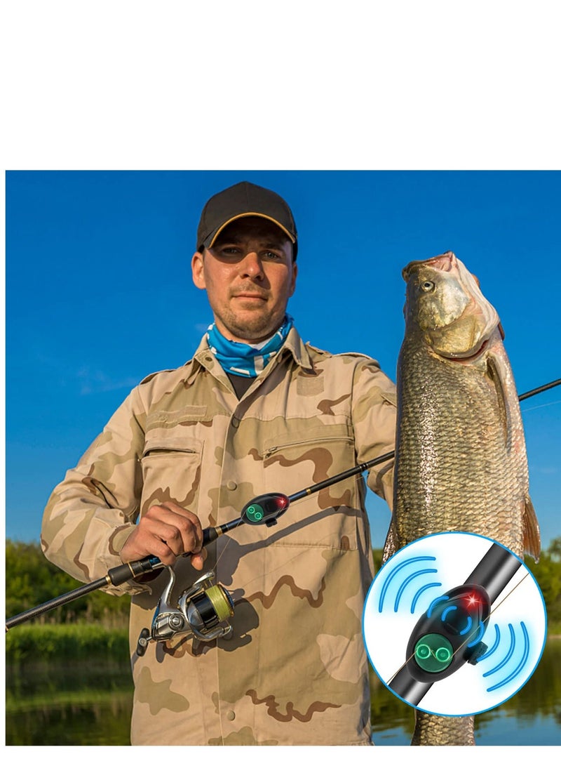 4 PCS Fishing Bite Alarm Indicator, LED Light Fishing Bite Alarms Bell Electronic Adjustable Sound Volume Sensitive Digital Sound Alert on Fishing Rod for Daytime Night Carp Fishing Outdoor
