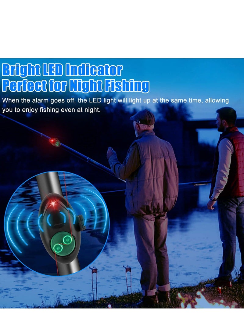 4 PCS Fishing Bite Alarm Indicator, LED Light Fishing Bite Alarms Bell Electronic Adjustable Sound Volume Sensitive Digital Sound Alert on Fishing Rod for Daytime Night Carp Fishing Outdoor