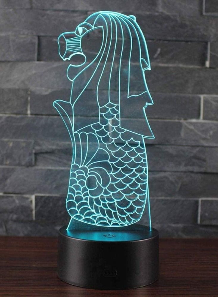 Multicolour 3D Illusion Lamp Led Night Light Merlion Theme 16 Color Remote Changing Gift Room Decoration Sleep Lamp Children Gift Creative Gift