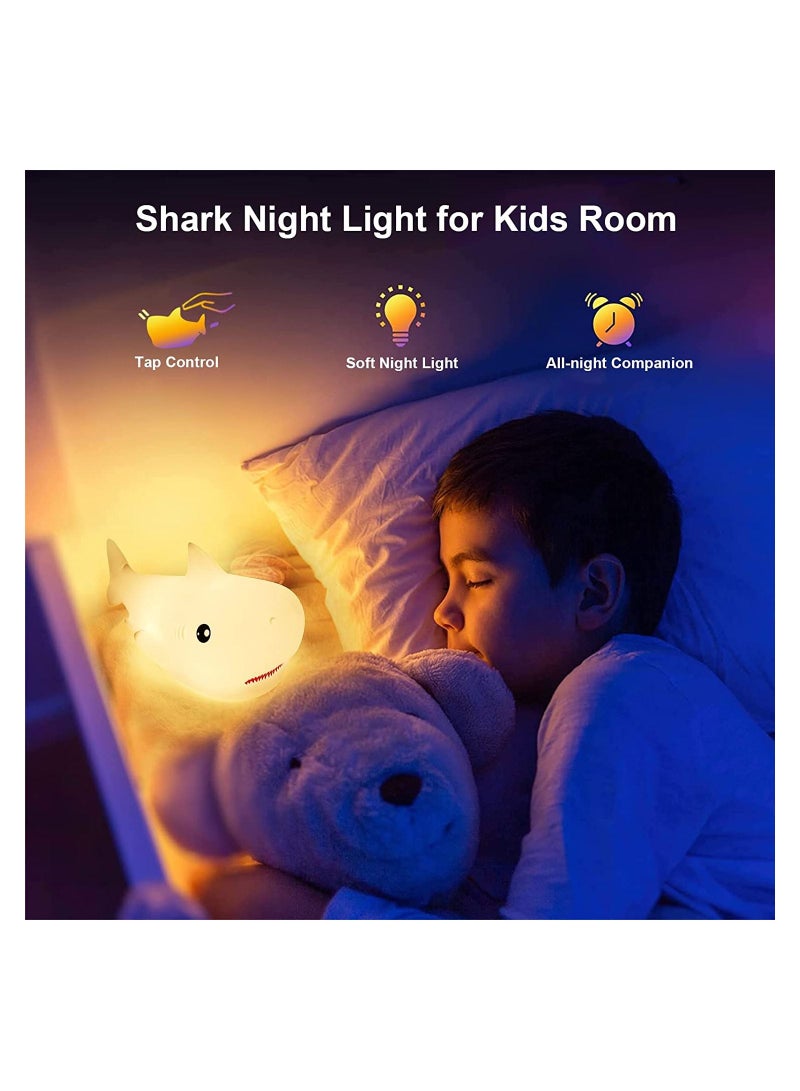 Kids Night Light Lamp for Kids Cute Shark Silicone Baby Night Light Cute Nursery Light Silicone Animal Night Lamp for Baby Room Lights for Bedroom Kawaii Gift for Kids Baby Boy