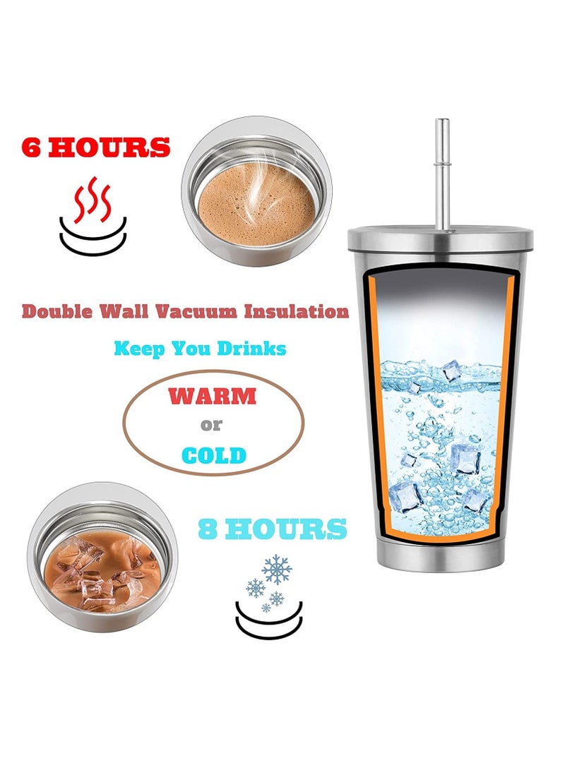 Reusable Iced Coffee Cup Tumbler with Straw and Lid for Adults, 17oz 500ml Vacuum Insulated Leakproof Cola Coffee Mug, Stainless Steel Water Cup for Cold or Warm Hot Drinking, Black