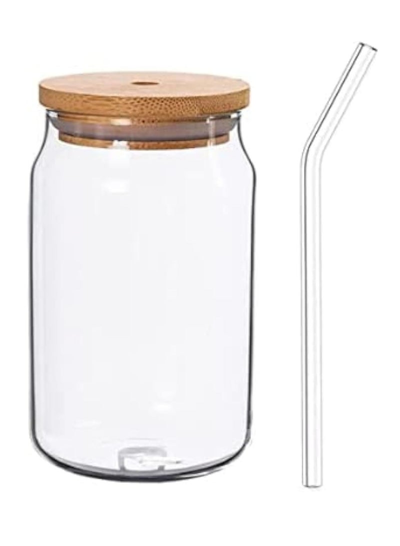 12pcs Set Glass Cups With Bamboo Lids Glass Straws And Cleaning Brush For Ice Coffee Or Smoothie Boba Tea 500ml
