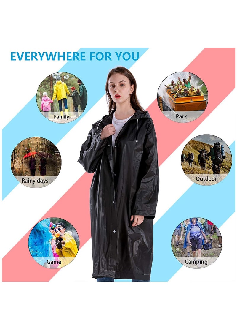 Universal Portable Raincoat, black Waterproof EVA Rain Ponchos for Men and Women, MAKINGTEC Adults Reusable Rain Coats Long Sleeve Rain Poncho for Camping, Hiking, or Any Outdoor Activities(2 Pack)