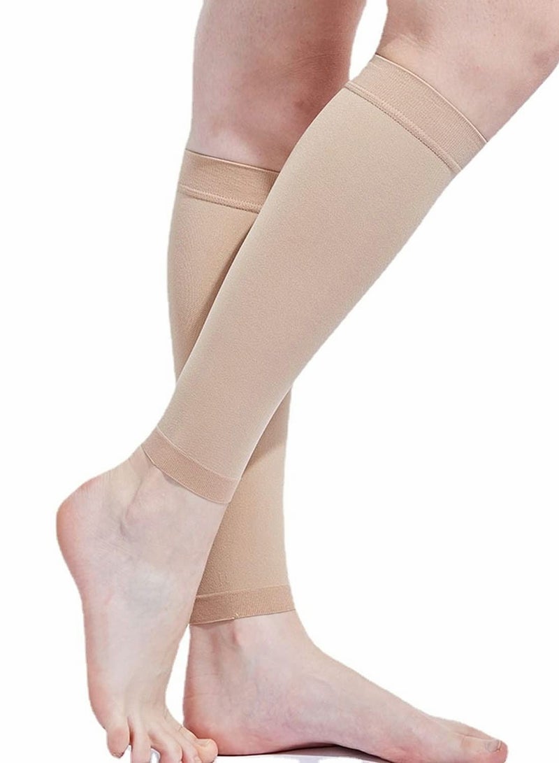 Compression Socks, Calf Compression Sleeve Women Footless Skin-Colored Calf Support Mid-Calf Health Stretch Socks for Men and Women Shin Splints Varicose Vein Recovery (1 Pair, 34-40mm)