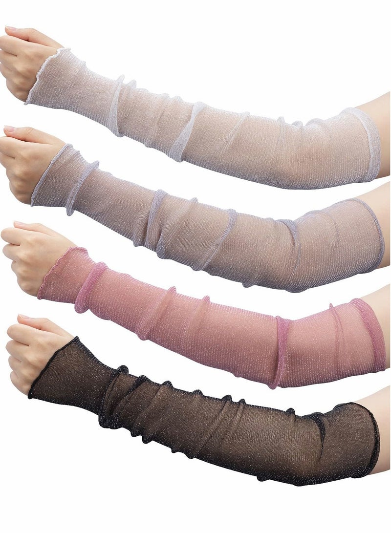 Summer Ice Silk Sleeve Lace Sunscreen UV Protection Leg Socks Dual-purpose Sleeves, Suitable for Party Outdoor Sports (4 Pairs Black/White/Grey/Pink)