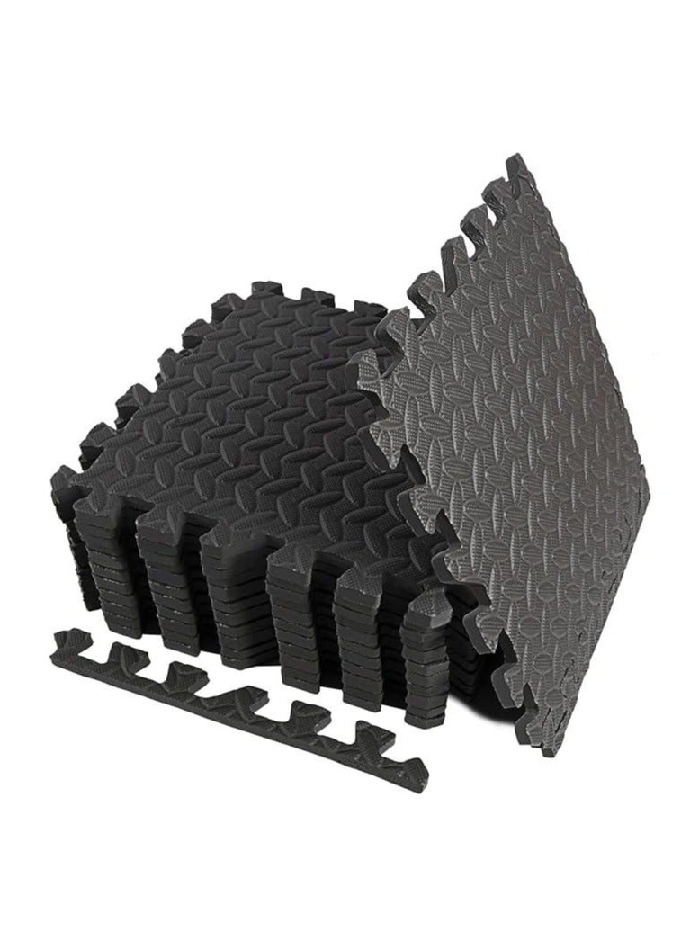 Exercise Mat  16PCS Puzzel  Interlocking Tiles Protective Flooring Foam Gym Mat (Black-120cm * 120cm)