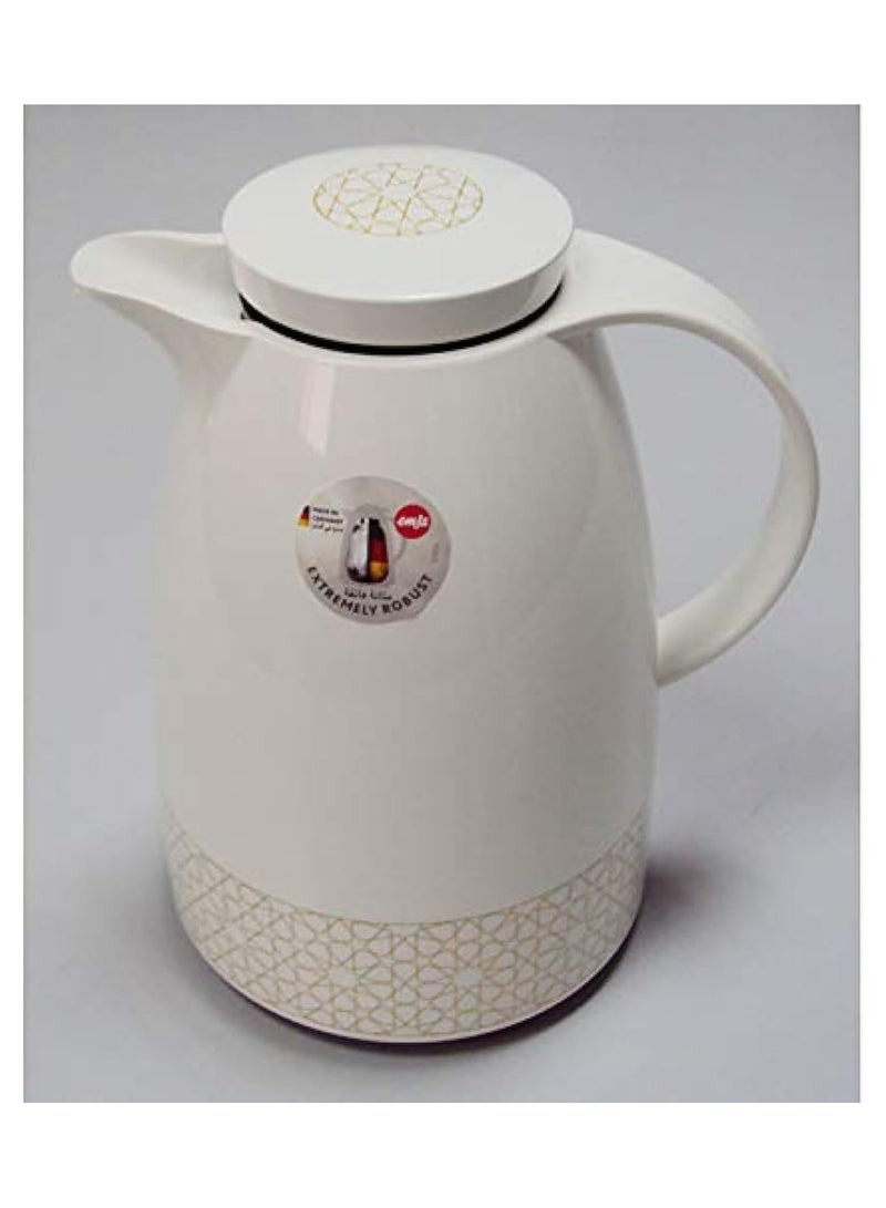 Auberge Flask White-Gold 1.5L Screw Cap Hot cold Drinks Flask  Jug Hot Cold Leak Proof Tea & Coffee Indoor Outdoor use Made in Germany