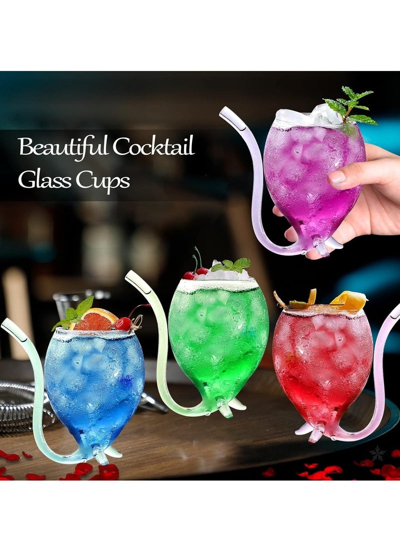 12oz Set Of 4 Creative Cocktail Glasses Decanter Cups Mugs with Built-in Straw for Cocktail Wine Juice Ice Cream Champagne Home Bar Party Club Glassware Barware