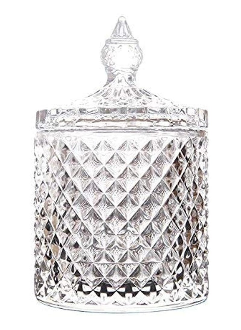Home Decorative Candy Jar Candy Dish Candy Buffet Storage Container Clear Crystal Diamond Faceted Jar with Crystal Lid-Large-16 OZ