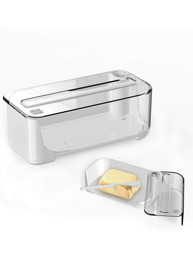 Butter Dish with Lid and Knife,Airtight Butter Container Covered Butter Dish for Countertop or Fridge,ABS Plastic Butter Dishes  Dishwasher Safe, Plastic Butter Holder Tray (White)