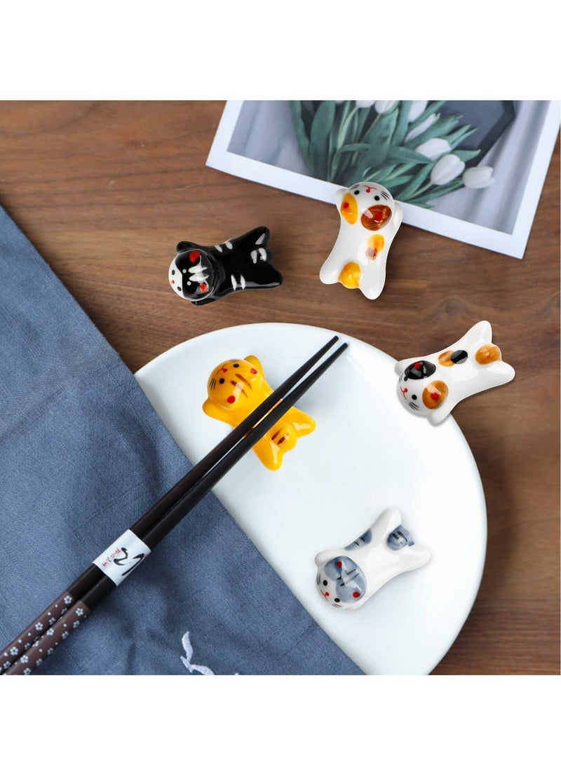 Ceramic Cute Cat Chopsticks Holder Set, 5 Pack Cute Chopsticks Rest Japanese Style Porcelain Lucky Cat Spoon Rest ceramic chopsticks for Dinner Fork Knife Tableware, Decoration Home Kitchen Gift