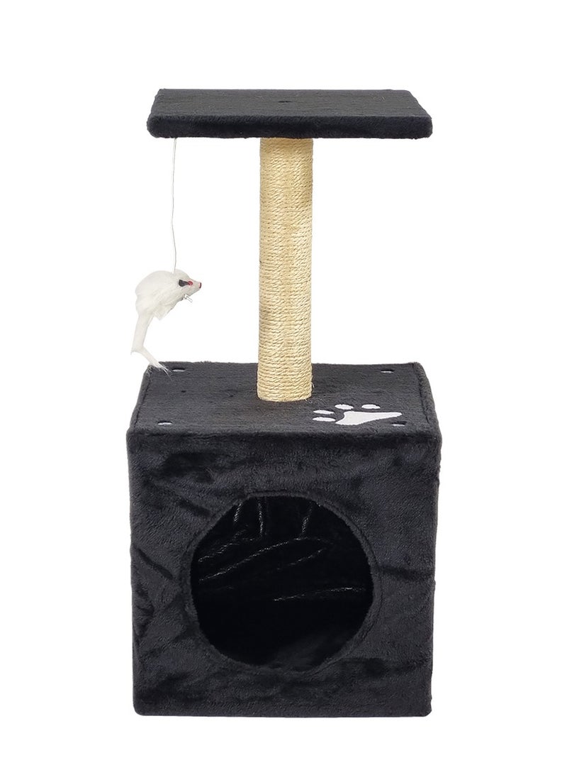 Cat tree, Scratching posts with a condo and dangling toy, Cat scratching post for indoor cats, Small cat tree with top perch for sleeping and playing 60 cm (Black)