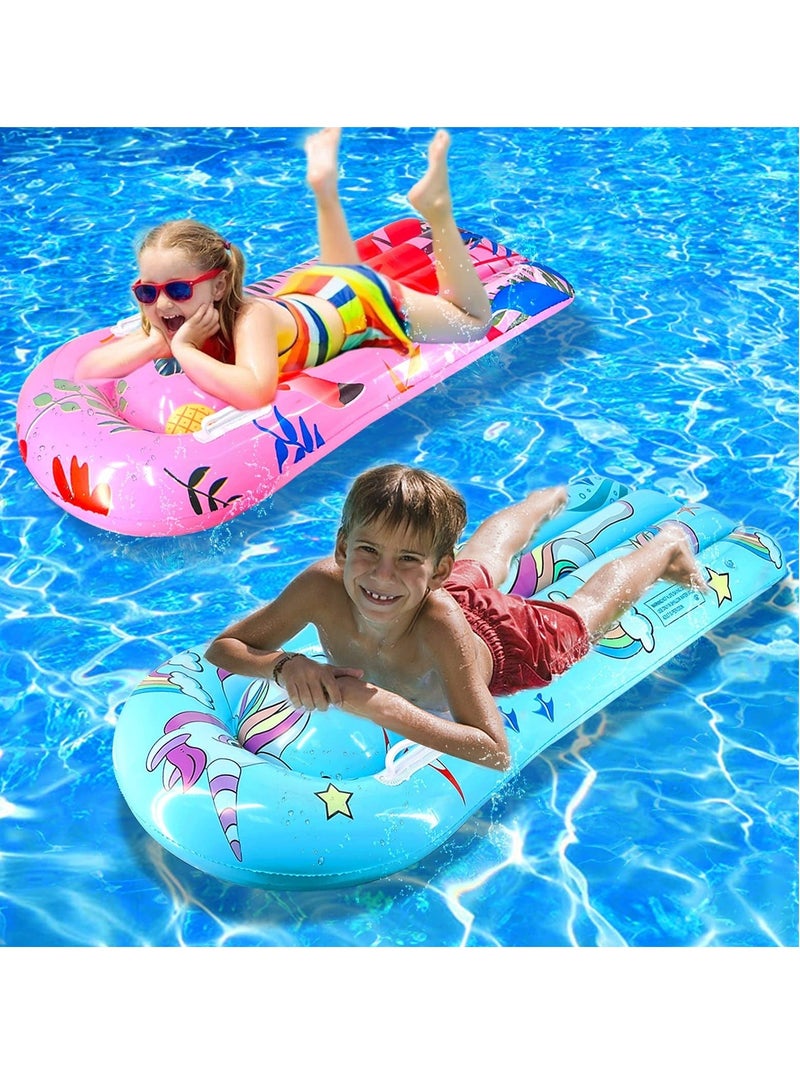 Inflatable Flamingo Unicorn Boogie Boards, 2 Pack Swimming Pool Floating Toys for Kids Learn to Swim Water Slide Boards Pool Floats Toy Lounger Summer Party Supplies