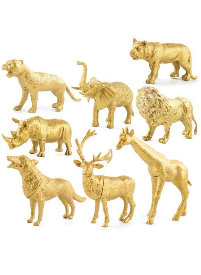 8-Piece Simulation Golden Animal Model Set, High Quality Solid Animal Toy, Mini Gold Animal Toys, Animal Educational Toys Set, Hand Painted Animals Toy, Cake Toppers Birthday Gift for Kids Toddlers