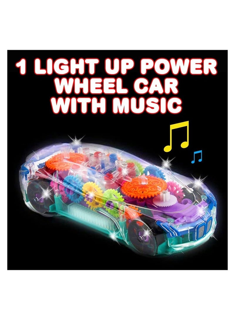Light Up Transparent Car Toy for Kids, Bump and Go Toy Car with Colorful Moving Gears, Music, and LED Effects, Fun Educational Toy for Kids, Great Birthday Gift Idea,1 PCS