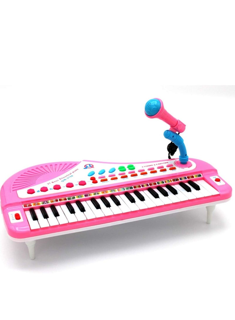 EASY FUTURE 37Key Toy Keyboard Piano Electronic and Battery Piano Musical Instrument Child Kids Musical Toys Including Microphone NOQM3758 pink Pink